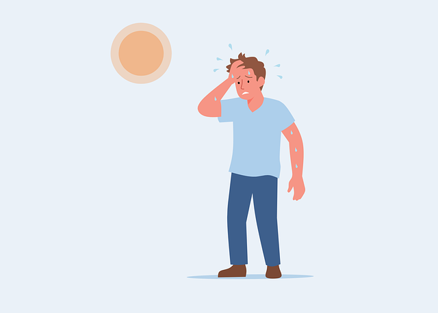 Hombre sudando y con signos de malestar por altas temperaturas.